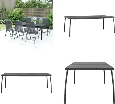 A collage of images showing a garden table and chairs set, and separate views of the table.