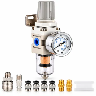 Image de Régulateur de pression pour filtre, raccordement 1/4", débit 550 L/min, manomètre 0–10 bars