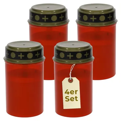 Produktbild von 4er Grablichter LED Batteriebetrieben Set Grabkerzen LED Grabdekoration Wetterfest Grabkerzen für draußen Gedenklichter Grablampen Grableuchten Flackernd Grablicht Rot