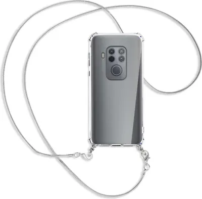 Produktbild von Handykette Backcover-Schutzhülle mit Band (Metall silberfarben) für Motorola One Zoom, One Pro - silberfarbene Kette Snake