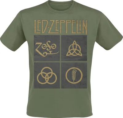 Produktbild von Led Zeppelin T-Shirt Herren Green Symbols oliv Band-Merch, Bands 100% Baumwolle XL