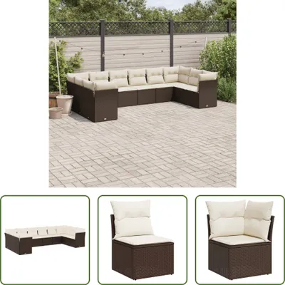 Produktbild von The Living Store 10-tlg. Garten-Sofagarnitur mit Kissen Braun Poly Rattan