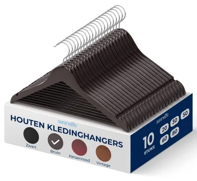 Holz-Kleiderbügel 10er-Set – Antirutsch, platzsparend, 360°-Haken