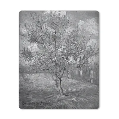 Produktbild von MuchoWow® Mauspad Mousepad Der rosa Pfirsichbaum - Vincent van Gogh - Schwarz und weiß 30x40 cm - Mousepads - Maus Mat - Pad - Mausunterlage - Mausmatten