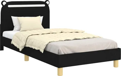 Image de vidaXL Sommier de lit d'enfant avec tête de lit noir 80 x 200 cm Tissu