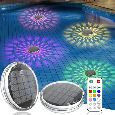 Produktbild von Solar Poolbeleuchtung Schwimmend (2er Pack) mit Fernbedienung, 12 Modi, Timer & IP67 Wasserdicht für Pool, Party, Badewanne & Garten