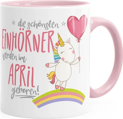 Produktbild von Geburtstags-Tasse die schönsten Einhörner werden im April geboren MoonWorks® Geschenk-Tasse rosa unisize