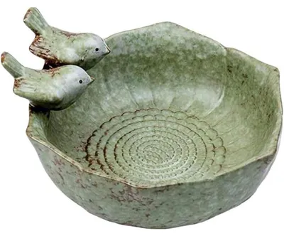 Image de Bain d'oiseaux en céramique, vert, résistant au gel, pour l'alimentation des oiseaux, décoration de jardin