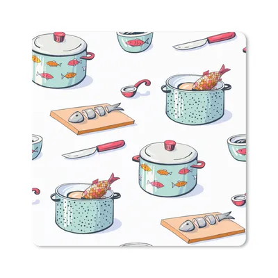 Produktbild von MuchoWow® Mauspad Mousepad Muster - Kochen - Fisch - Pfanne 20x20 cm - Mousepads - Maus Mat - Pad - Mausunterlage - Desk Mat - Bureauartikeln