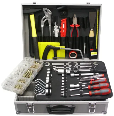 Produktbild von FAMEX 754-70 Alu Werkzeugkoffer bestückt mit Werkzeug Set - Werkzeugkiste gefüllt