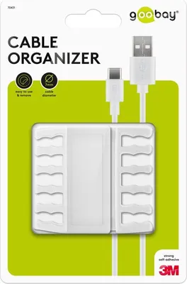 Immagine prodotto di Goobay 70431 Gestione dei cavi a 5 fessure, bianco, bianco - Set di 2 per l'organizzazione e il fissaggio
