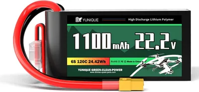Immagine prodotto di Batteria LiPo 6S 22.2V 1100mAh 120C con connettore XT60 - Custodia morbida, cavo in silicone - Per droni FPV e modelli RC - 72x38x35mm, 265g