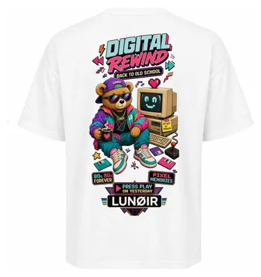 Produktbild von Damen Oversize T-Shirt Weiß S – Bedrucktes Shirt mit Retro Motiv aus Baumwolle – LUNØIR ©