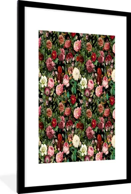 Produktbild von MuchoWow® MuchoWow® Gerahmtes Poster Blumen - Vintage - Rosen 60x90 cm - Poster mit zchwarzem Bilderrahmen - Dekoration - Wandposter Wohnzimmer - Hochwertig