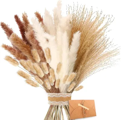 Productafbeelding van Natuurlijke Gedroogde Bloemen, Bruin, Wit Pampasgras Pluizige Bladeren, Lagurus en Zegge Gedroogde Bloemen Boeket Gedroogde Bloemen