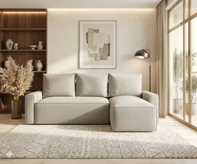 Produktbild von CORNERO Ecksofa mit Schlaffunktion HAVANA in L-Form Sofa mit Schlaffunktion und Bettkasten EckcouchEcksofa L-Form Beige Ottomane Rechts