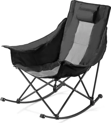 Produktbild von VEVOR Schaukelstuhl, Klappstuhl, Gartenstuhl mit Liegefunktion und Getränkehalter, Tragkraft 102 kg, vollständig gepolsterter Campingstuhl für Terrasse, Hinterhof, Veranda, Garten, 1030x920x950mm