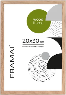 Immagine prodotto di Cornice per quadri FRAMAI®, 20x30 cm, rovere, cornice in legno naturale, cornice per quadri in vero legno, cornice con plexiglass infrangibile, gancio e supporto (