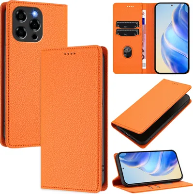Produktbild von Litchi Leder Handyhülle für Doogee Note 58 / Note 58 Pro Wallet Kartenfächer Standfunktion Hülle Orange