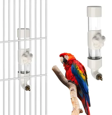 Immagine prodotto di Distributore automatico di acqua per uccelli, capacità 300 ml, in plastica bianca, ideale per gabbie per uccelli