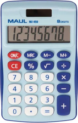 Produktbild von MAUL Tischrechner MJ 450 LCD-Anzeige 1-zeilig, 8 Ziffern Solar Batterie 11.3 x 7.2 x 1.9 cm hellblau