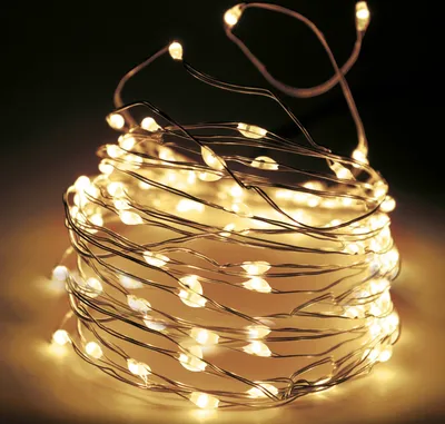 Obrázok produktu pre LED svetelná reťaz, strieborný drôt, 80 LED, teplá biela, na batérie