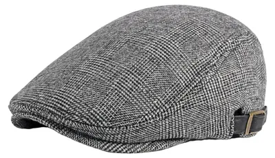 Produktbild von Baskenmütze im britischen Retro-Stil, gestreift, flach, kurze Krempe, atmungsaktiv, kariert, Schiebermütze für Herren, ideal für Treffen