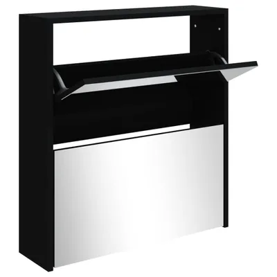 Produktbild von Schuhschrank mit Spiegel 2 Fächer Schwarz 63x17x67 cm