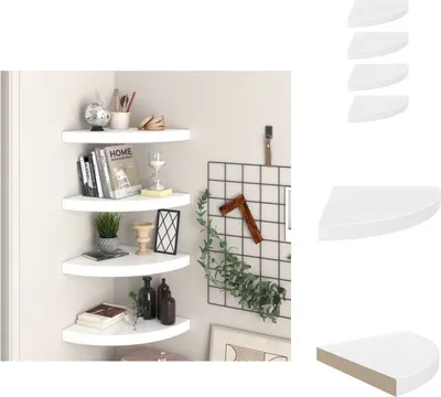 Obrázek produktu pro vidaXL Rohové plovoucí police 4 ks. MDF 35x35x3,8 cm, bílý vysoký lesk - Nástěnné police