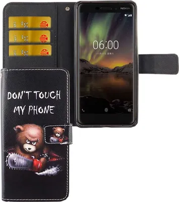 Produktbild von Handyhülle Tasche für Handy Nokia 6 2018 Schriftzug Bär mit Kettensäge