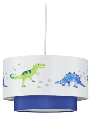 Immagine prodotto di Lampada a sospensione Relaxdays Dino, paralume rotondo con motivo a dinosauri, per camerette e stanze dei neonati, A x P 126 x 30 cm, bianco-blu