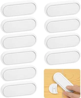 Produktbild von PolkaHome® Kindersicherung Schrankschlösser, 10 Stück – Weiß, für Schränke, Schubladen, Kühlschrank & Mikrowelle
