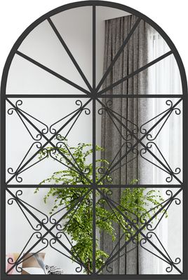 COSTWAY Wandspiegel Fensterspiegel mit Fensteroptik & Haken 58x87cm, Dekospiegel, Dekorativer Hängespiegel, Spiegel Metall Schwarz