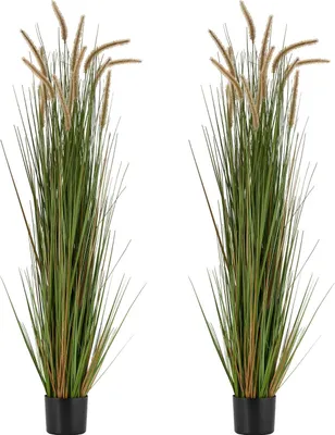 Obrázek produktu pro Umělá rostlina – sada 2 kusů přesličky/rákosu v květináči – výška 150 cm – prémiové PVC – pro dům, zahradu, kancelář – snadná údržba – zelená