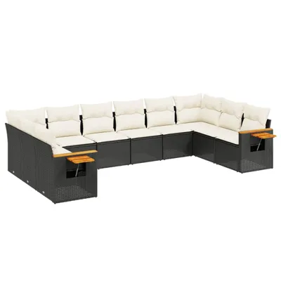 Produktbild von 10-tlg. Garten-Sofagarnitur mit Kissen Schwarz Poly Rattan