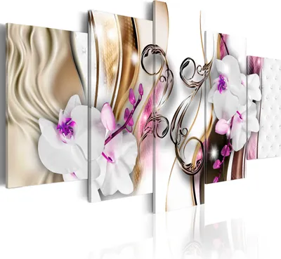 Produktbild von Modernes Wandbild b-A-0064-b-n (150x75) - 5 Teilig Bilder Fotografie auf Vlies Leinwand Foto Bild Dekoration Wand Bilder Kunstdruck Abstrakt Blumen Orchidee