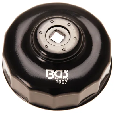 A black oil filter cap with the brand name and model number visible.