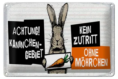 Produktbild von Blechschild Spruch 12x18 cm Achtung Kaninchen Gebiet kein Zutritt ohne Möhrchen