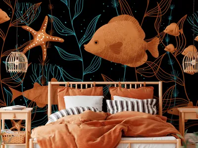 Produktbild von Vlies Fototapete Unterwasserwelt 400x280 cm Tapeten Wandtapete XXL Fische Seestern Tiere bunt Abstrakt g-A-10076-a-b