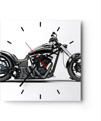 Produktbild von Wanduhr - Quadrat - Glasuhr - Freiheit Motorrad Geschwindigkeit Stahl - 30x30cm - Schleichendes Uhrwerk - Lautlos - zum Aufhängen bereit - Dekoration Modern - Wanddekoration aus Glas - C3AC30x30-2512