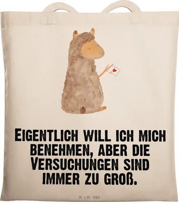 Produktbild von Mr. & Mrs. Panda Tote Bag Alpaka Fahne - Transparent - Geschenk, canvas tasche, Lamas, Shopping, Uni, Jutebeutel, Alpakas, Liebe, Lama