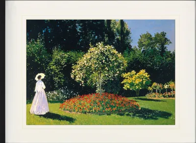 Obrázek produktu pro Claude Monet Zarámovaný obraz s elegantním paspartou | Obrazy na zeď | V rámu - Dáma v zahradě, 1867 (60 x 80 cm)
