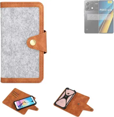 Produktbild von K-S-Trade Handyhülle kompatibel mit Xiaomi POCO X6 5G Schutzhülle Filz-Hülle Kunst-Leder hellgrau braun (1x)