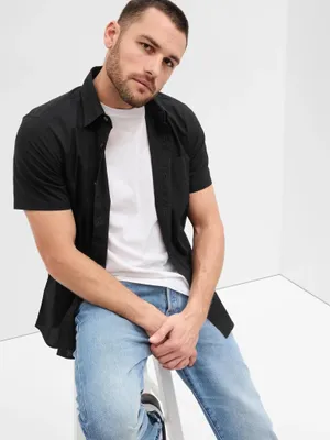 Produktbild von GAP Hemd mit kurzen Ärmeln, Größe S, aus Baumwolle, Farbe Schwarz, klassischer Kragen