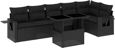 Produktbild von vidaXL 7-tlg. Garten-Sofagarnitur mit Kissen Schwarz Poly Rattan