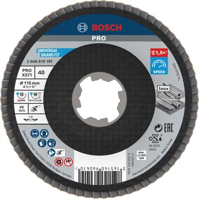 Obrázok produktu pre Bosch 2 608 619 197, Lamelový brúsny kotúč, Stlačený stred, Oceľ, Bosch, 2,22 cm, 11,5 cm