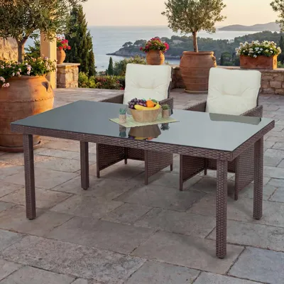Produktbild von Poly-Rattan Gartentisch Cava, Esstisch Tisch mit Glasplatte, 160x90x74cm  braun