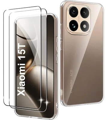 Image de Coque + 2 Verres Trempés pour Xiaomi 15T - Protection Silicone Transparent Antidérapante Anti-Rayures