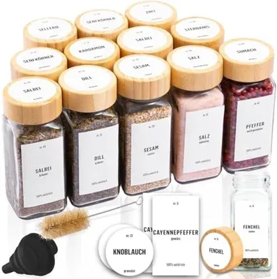 Produktbild von PromoHome® Eckige Kräuterdosen Set - 12-teilig luftdicht mit Etiketten