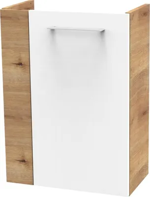 Produktbild von Fackelmann MILANO Waschbeckenunterschrank schmal Unterschrank für Waschtisch im Gäste-WC (44 cm x 60 cm x 24,3 cm) Türanschlag rechts SBC Badezimmerschrank hängend in Braun hell/Weiß